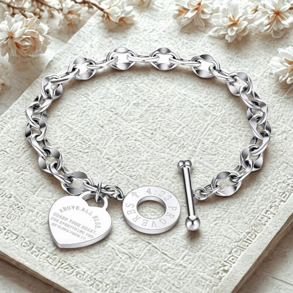 Stainless Steel Bible Proverbs Link Bracelets